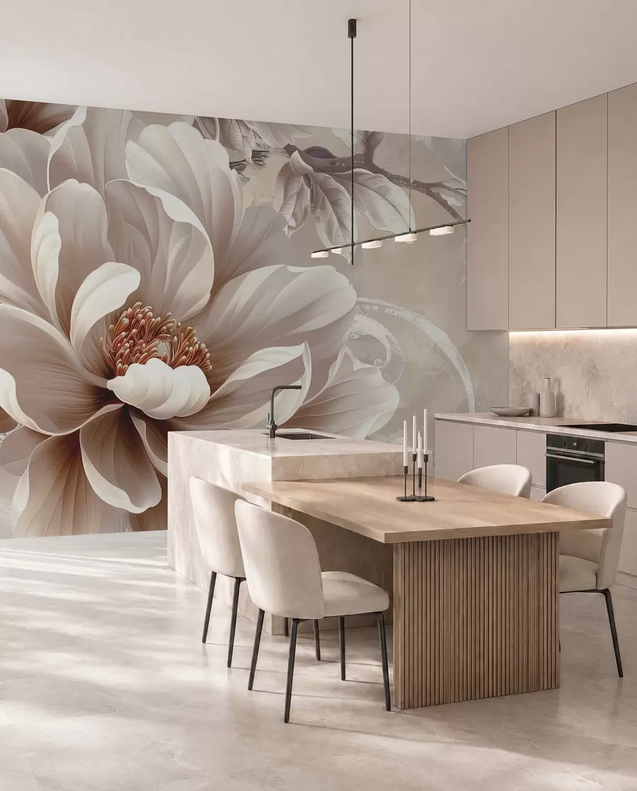 wall murals Peach Bloom and Swirls w08181