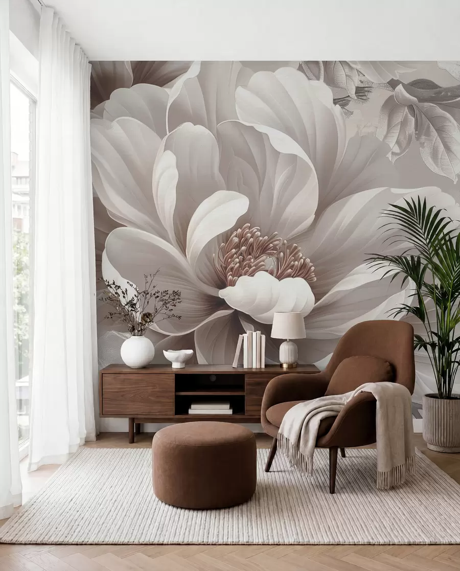 wall murals Mauve Bloom and Swirls w08181v1