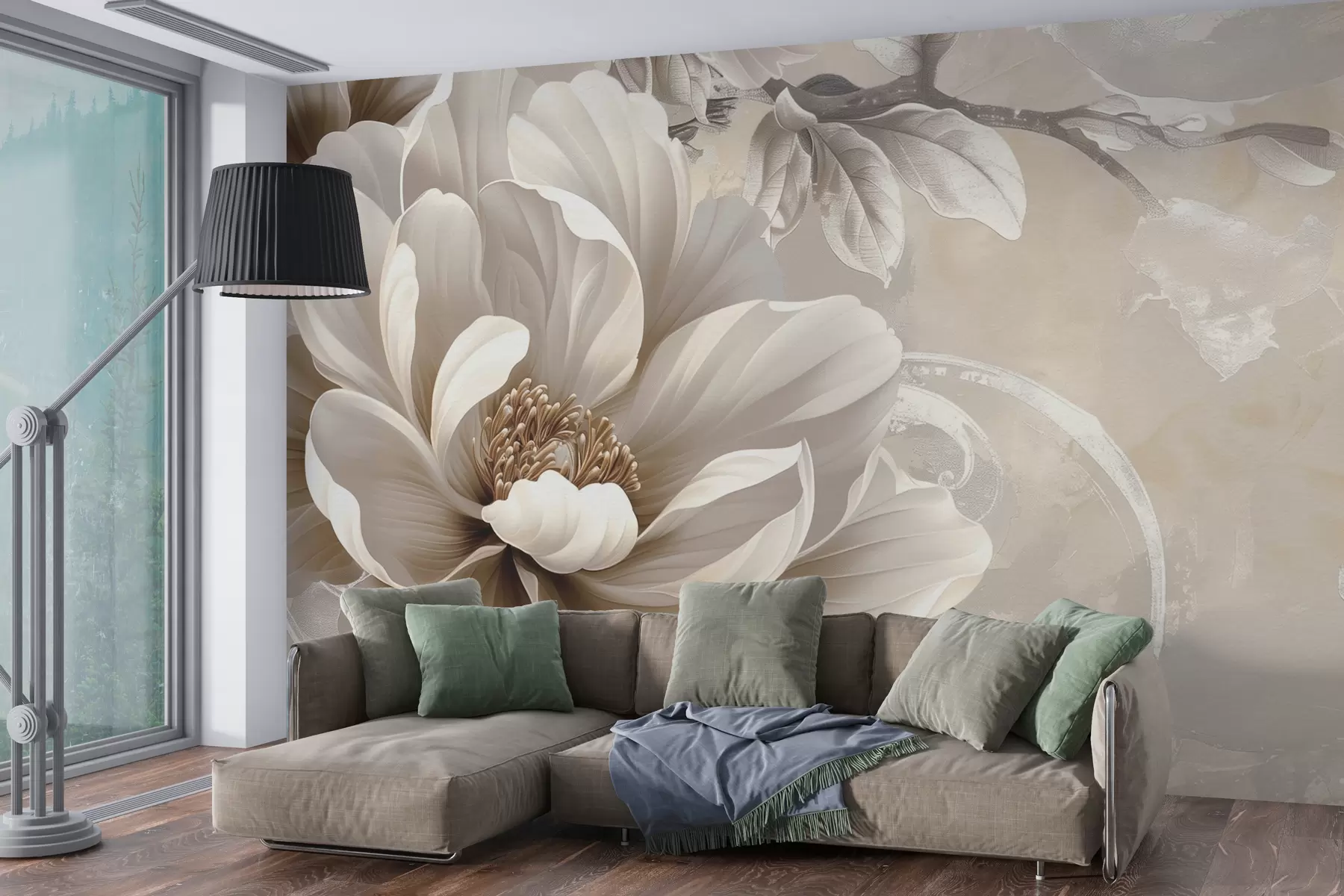 wall murals Large blackberry flower on the grunge wall w08181v2