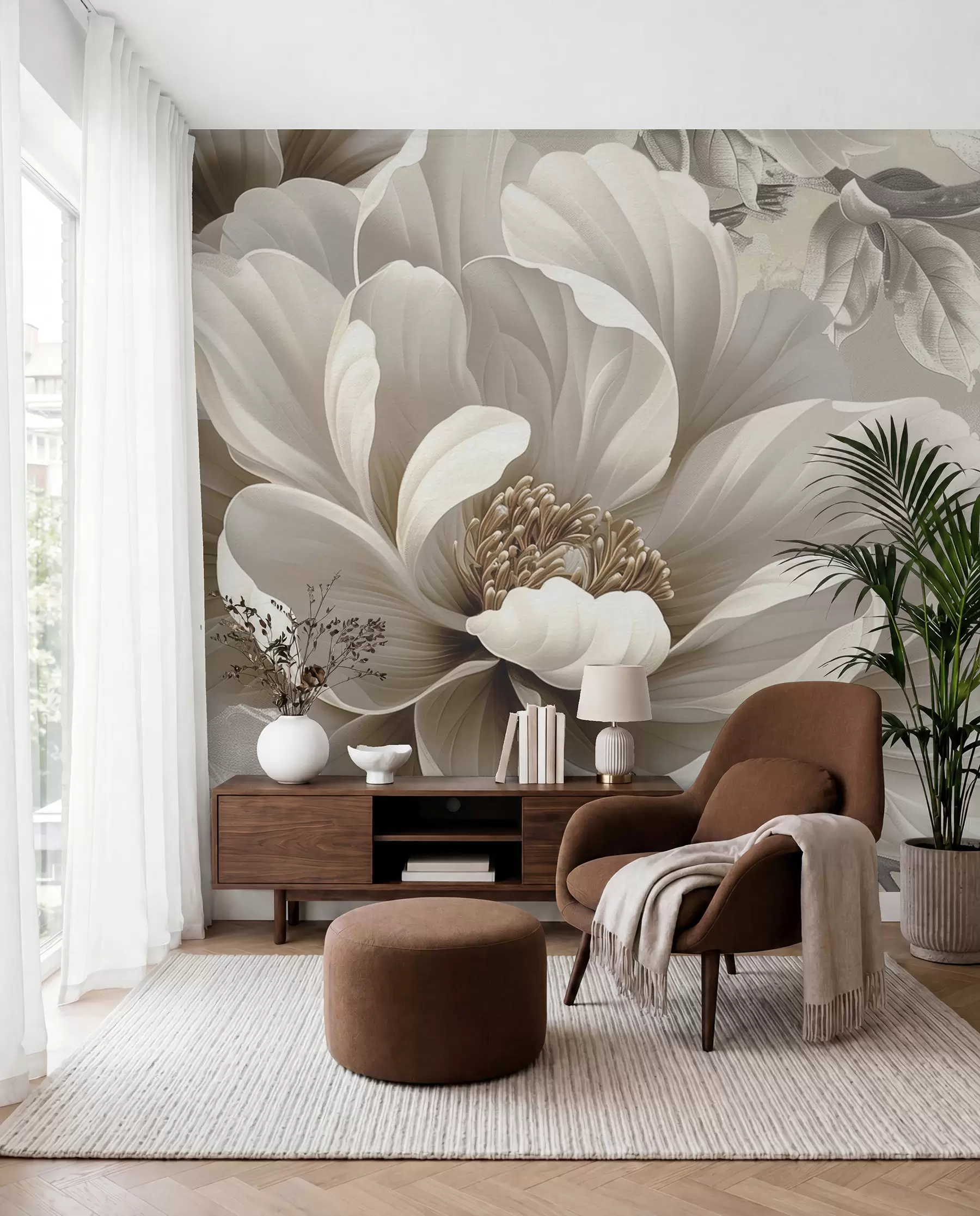 wall murals Ivory Bloom and Swirls w08181v2