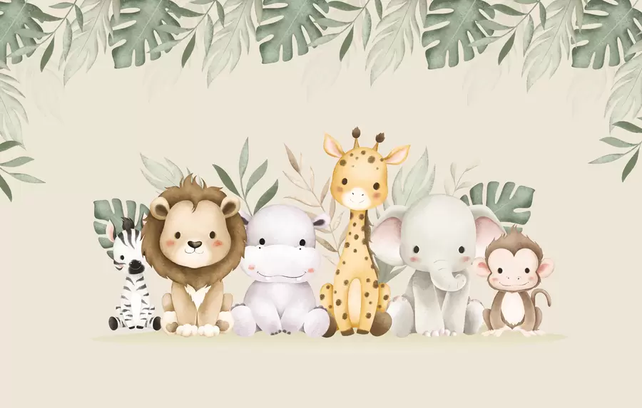 wall murals safari animals with watercolor paints w01406