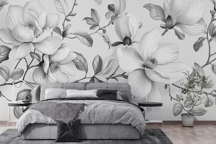 wall murals Monochrome magnolia elegance w01429