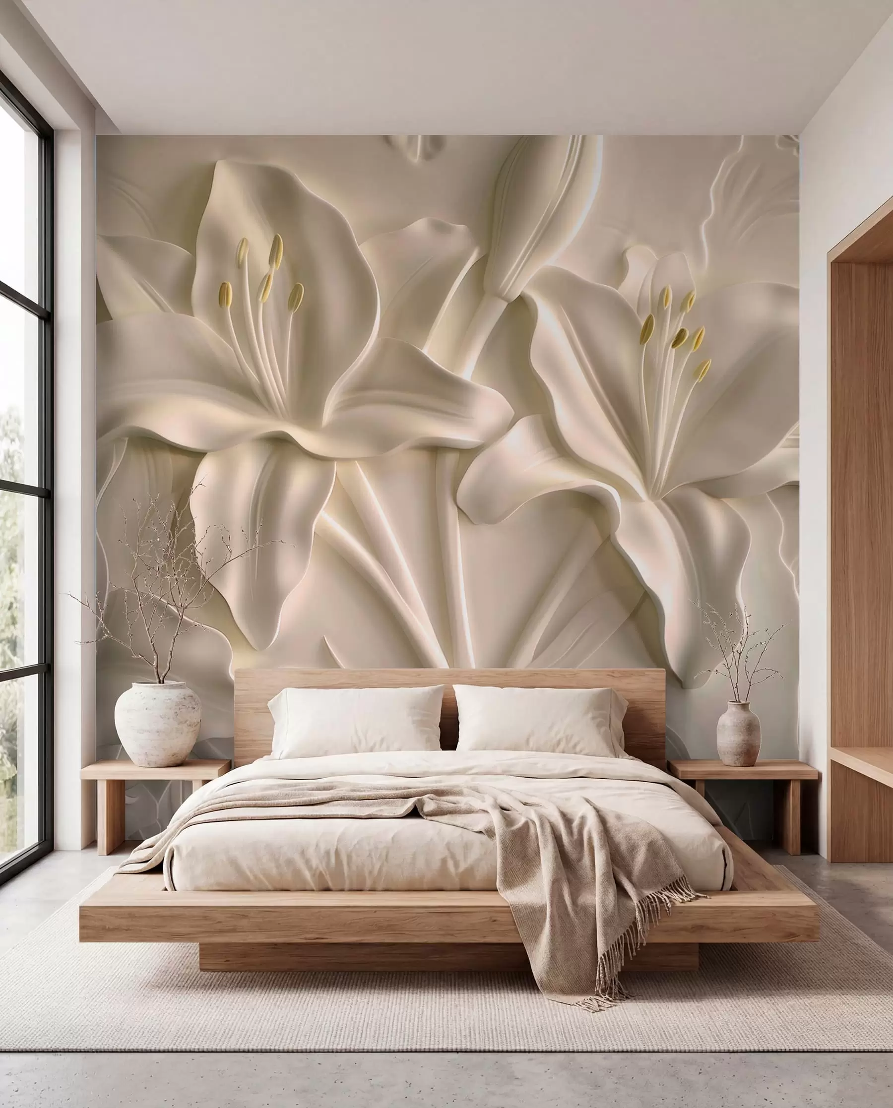 wall murals Sculptural Ivory Lilies w01434