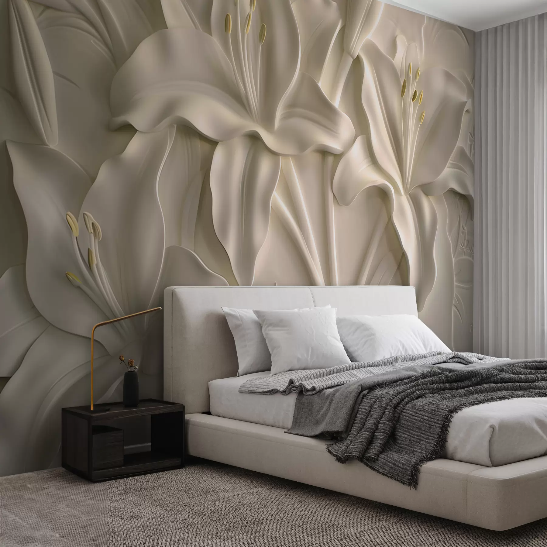wall murals Bas-relief of large beige lilies w01434