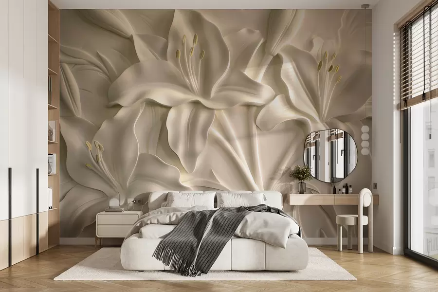 wall murals Bas-relief of large beige lilies w01434