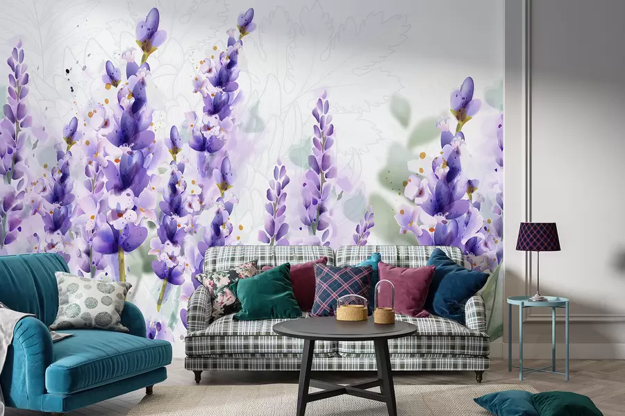 wall murals Purple lavender flowers in a field, with soft focus and blurred background w08231