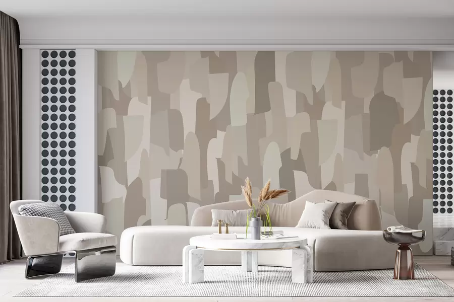 wall murals abstract modern art wallpaper in beige shades imitation of colored pieces, for stylish interior design w00987