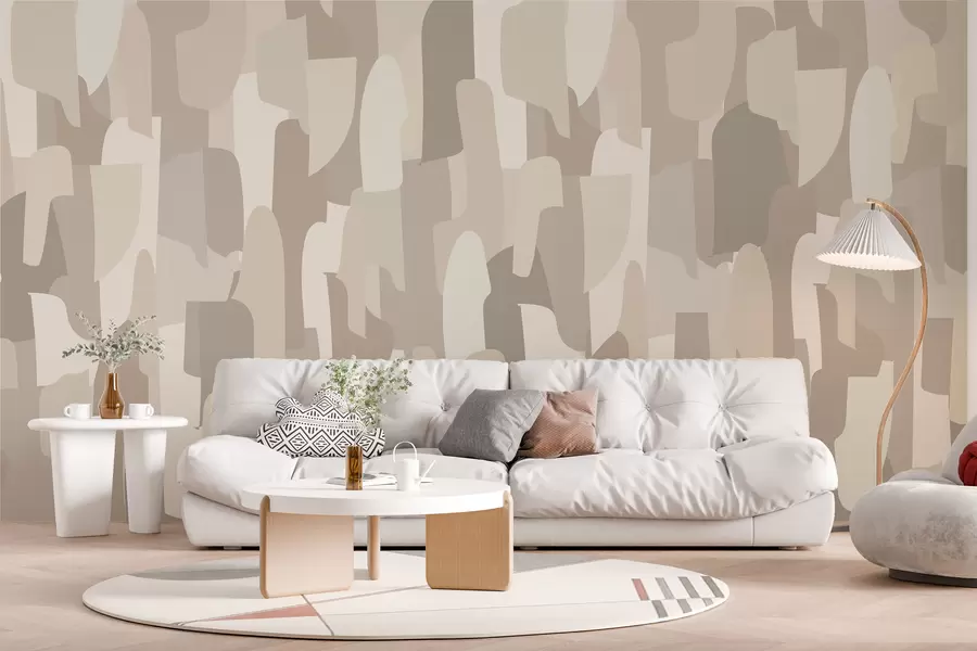 wall murals abstract modern art wallpaper in beige shades imitation of colored pieces, for stylish interior design w00987