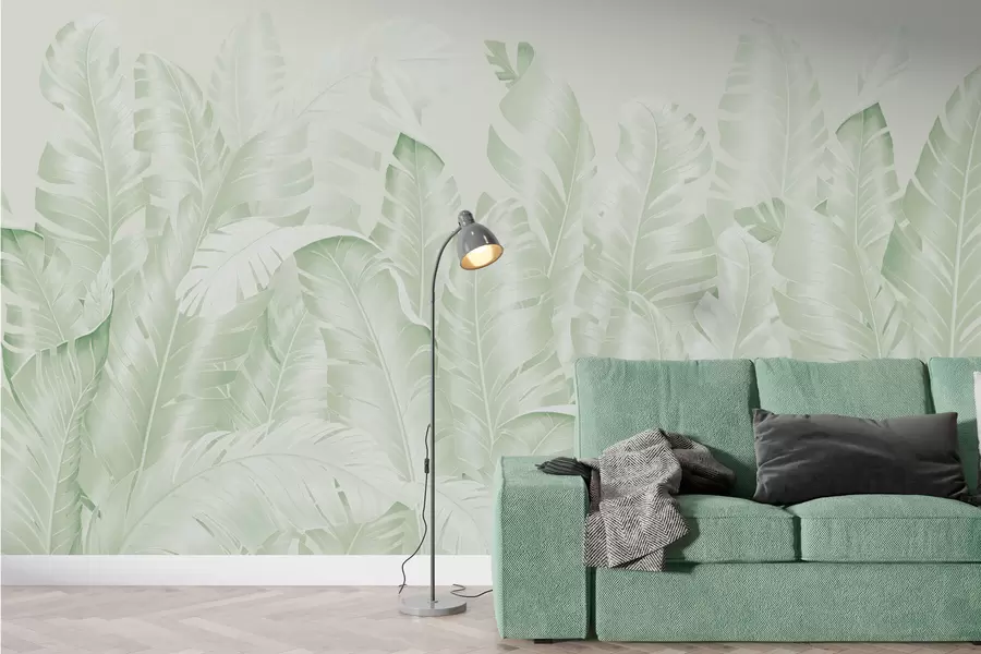 wall murals Trendy pastel tropical green leaves w01481v2