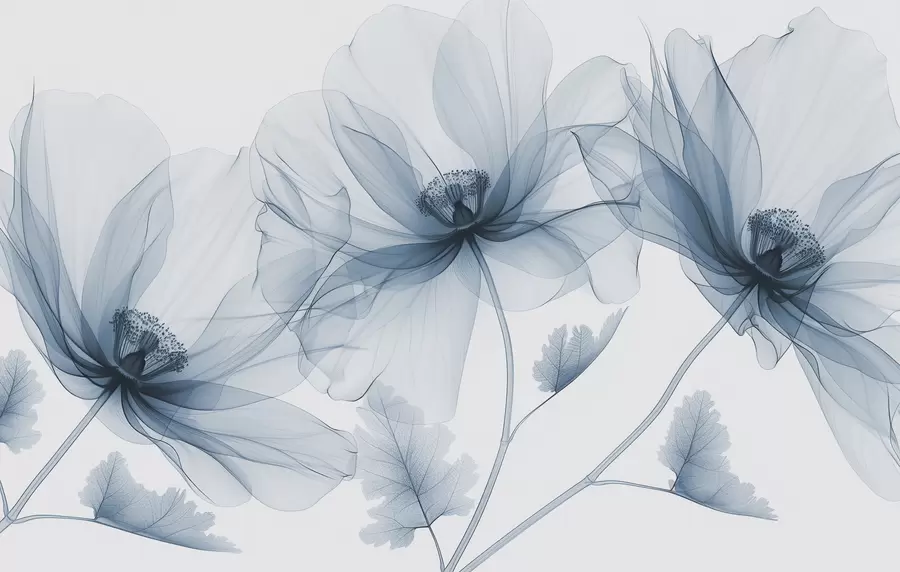 wall murals Blue transparent flower in X-ray style on white background Minimalistic monochrome botanical design w01482v1