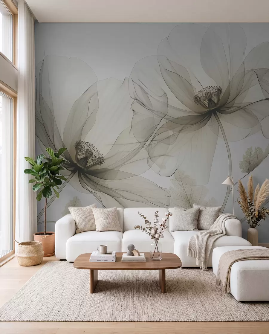 wall murals Sepia Ink Blossoms w01482v2