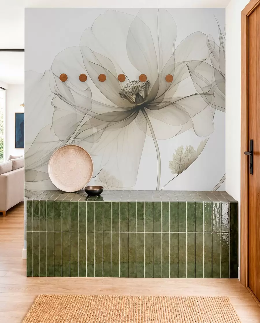 wall murals Sepia Ink Blossoms w01482v2