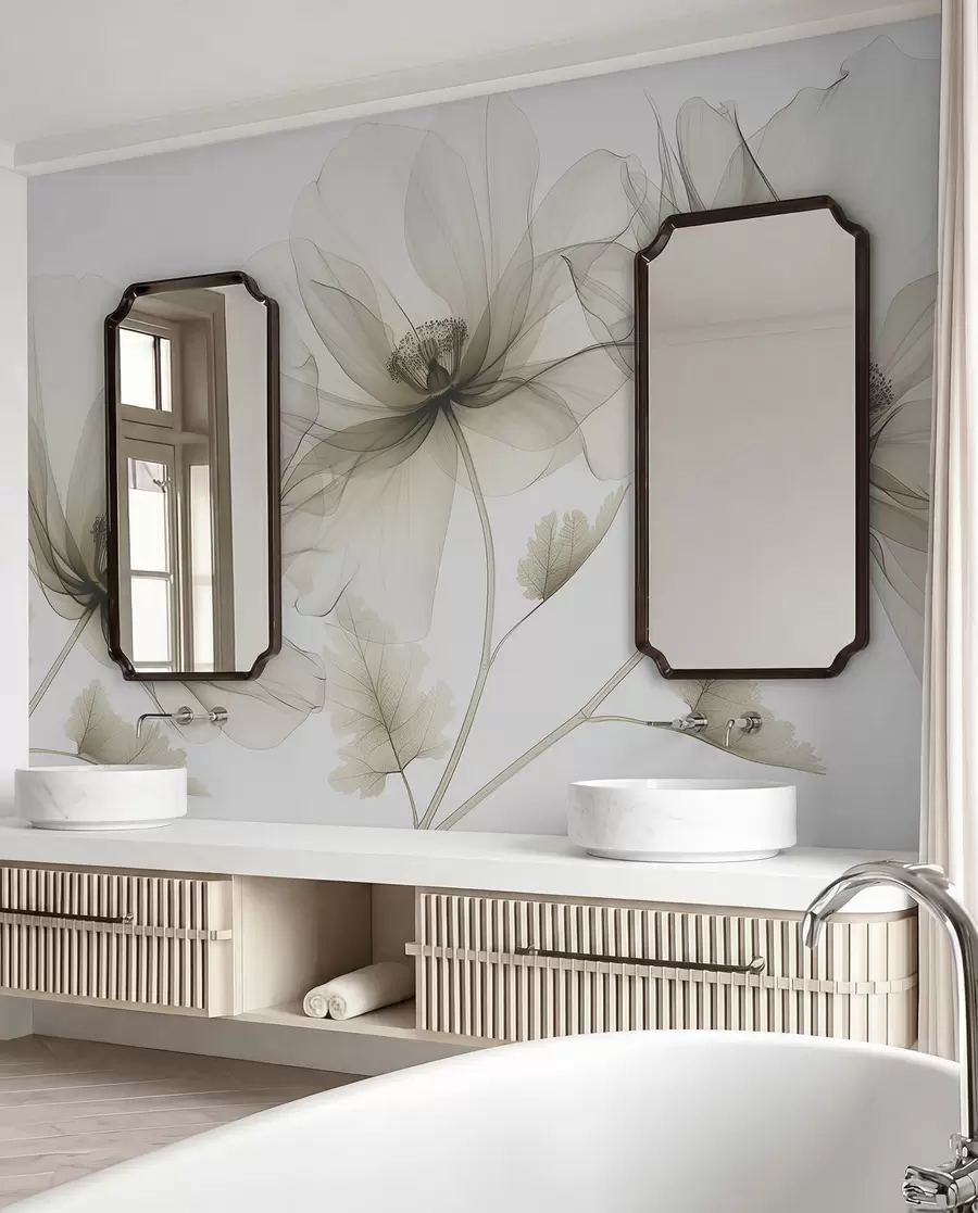 wall murals Sepia Ink Blossoms w01482v2
