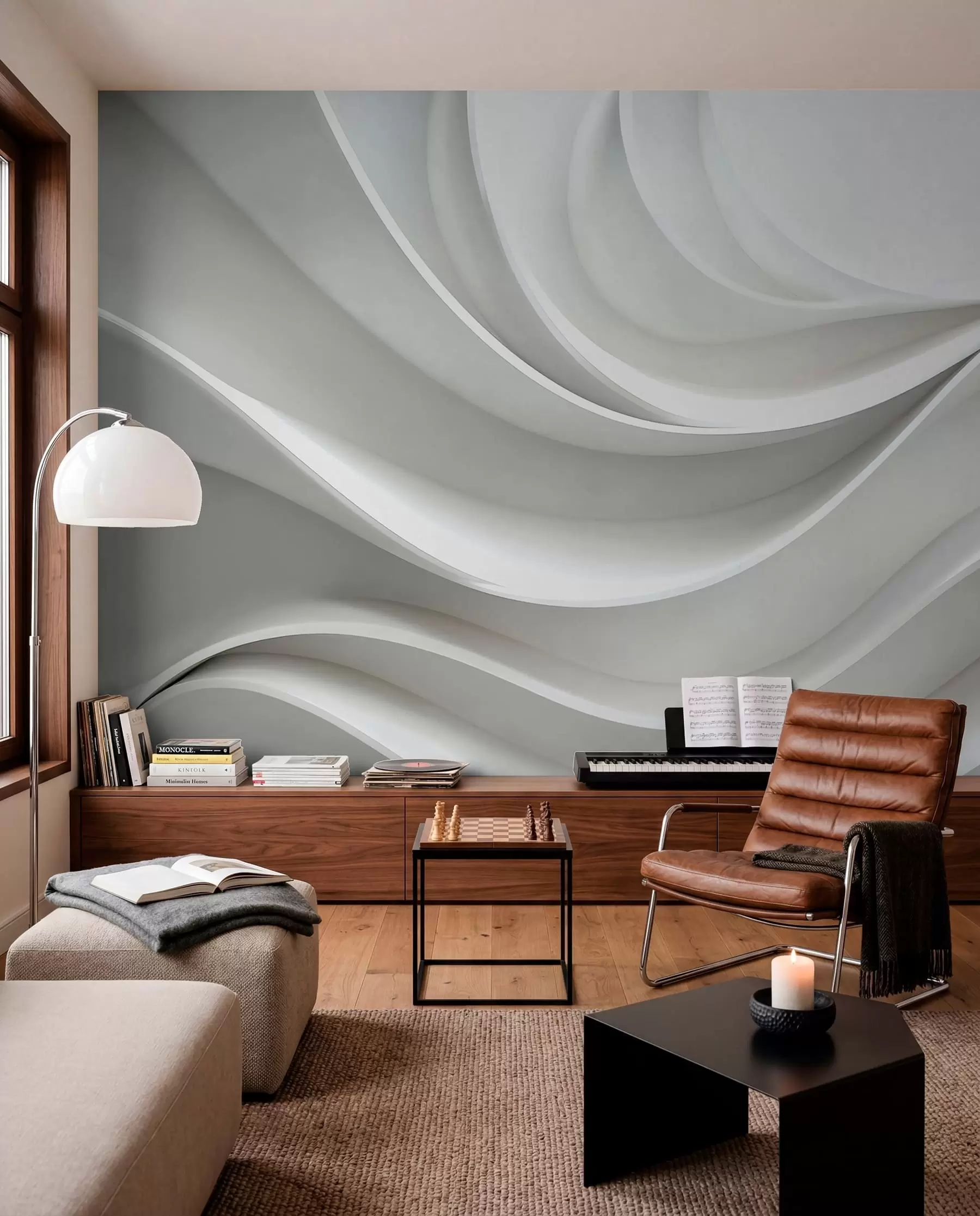 wall murals Sculpted White Waves w01471
