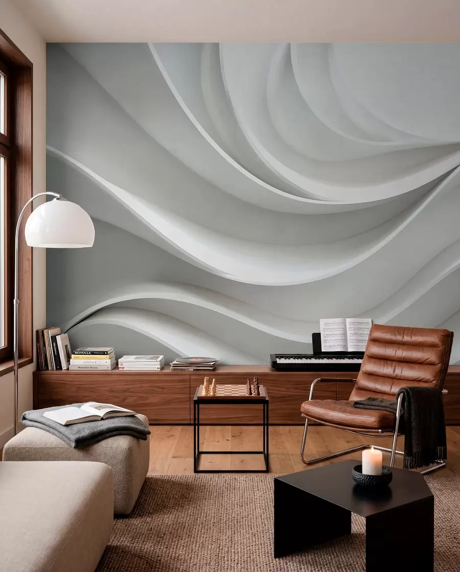 wall murals White 3d volumetric abstract wave shape w01471