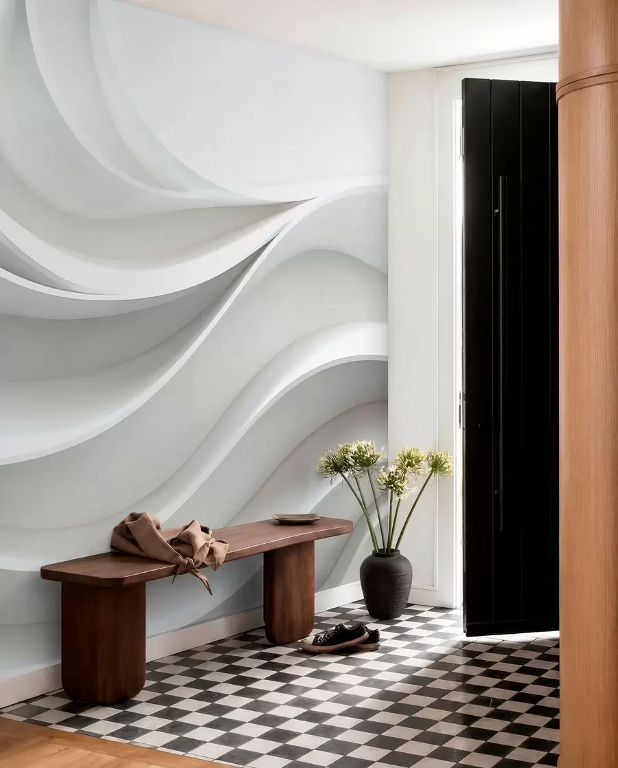 wall murals White 3d volumetric abstract wave shape w01471
