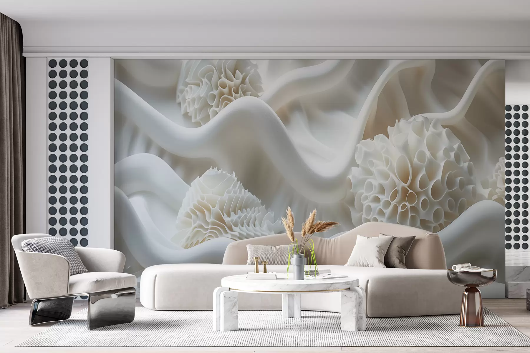 wall murals Abstract wavy background of white shapes in 3D style w01475