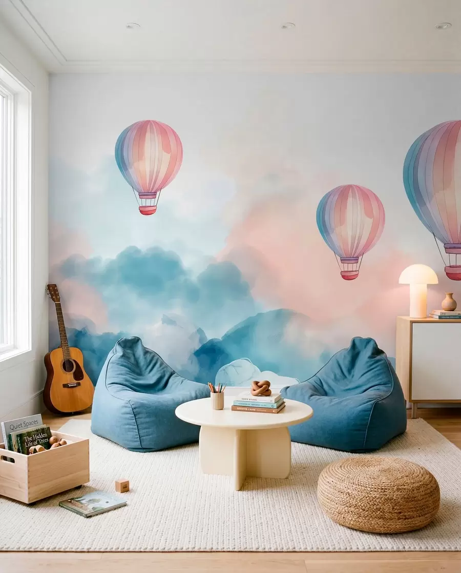wall murals Watercolor balloons in the clouds w01011