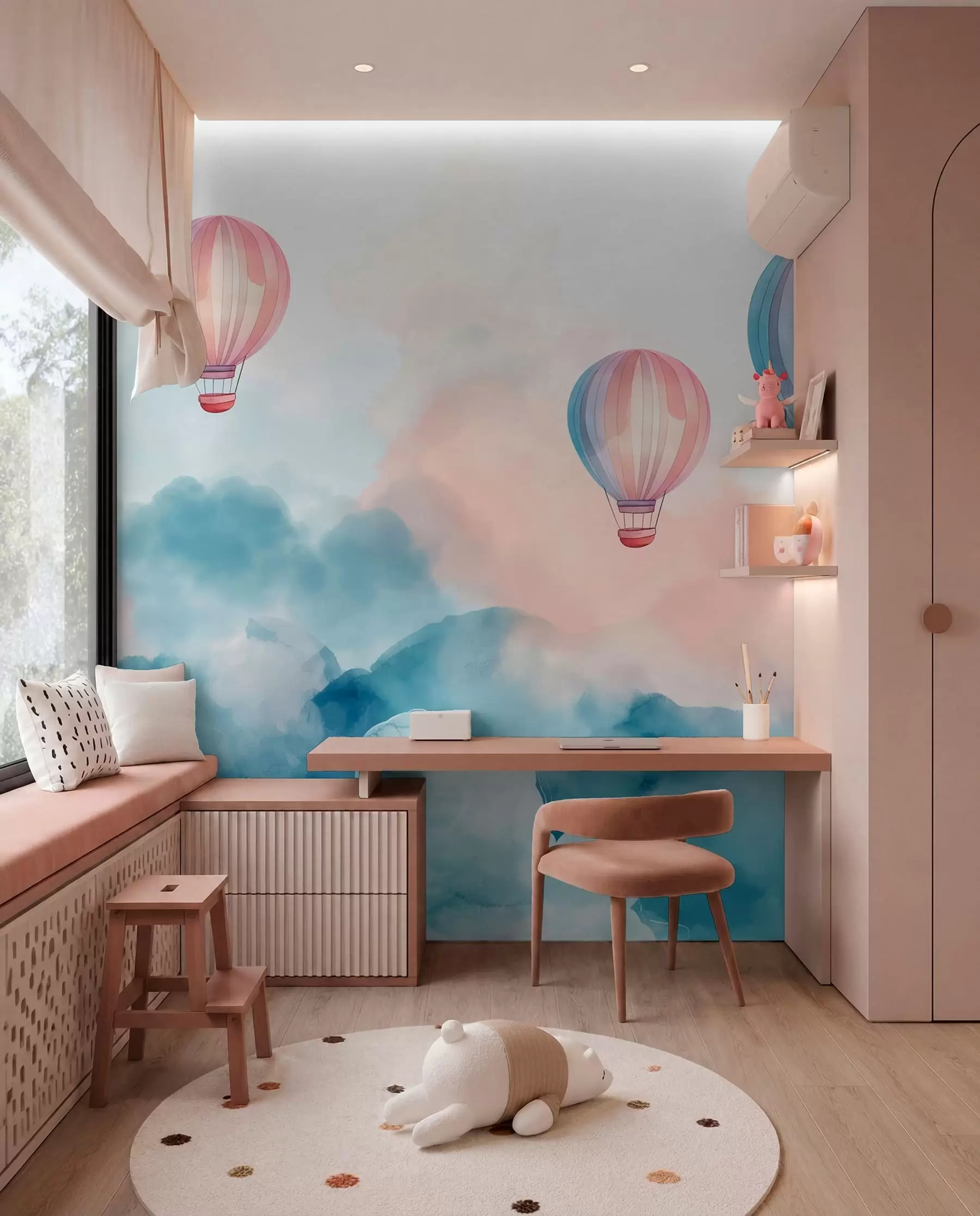 wall murals Watercolor balloons in the clouds w01011