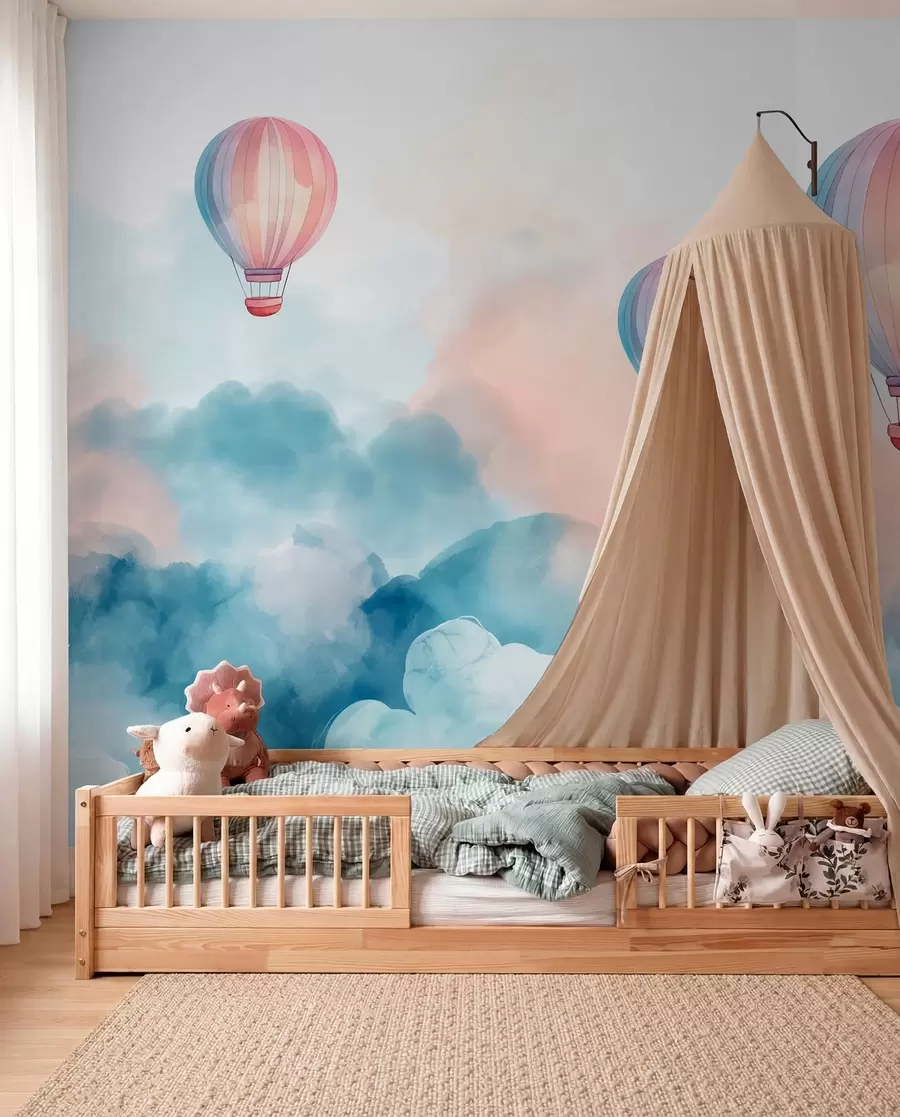 wall murals Watercolor balloons in the clouds w01011