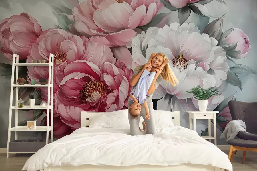 wall murals Lush painted peonies w01017