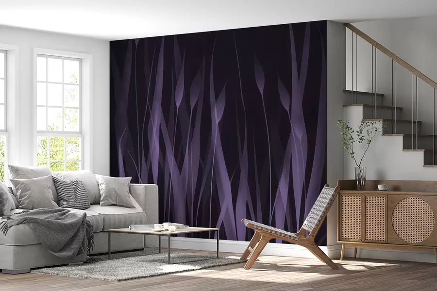 wall murals Gentle purple leaves on a dark background w01019v1