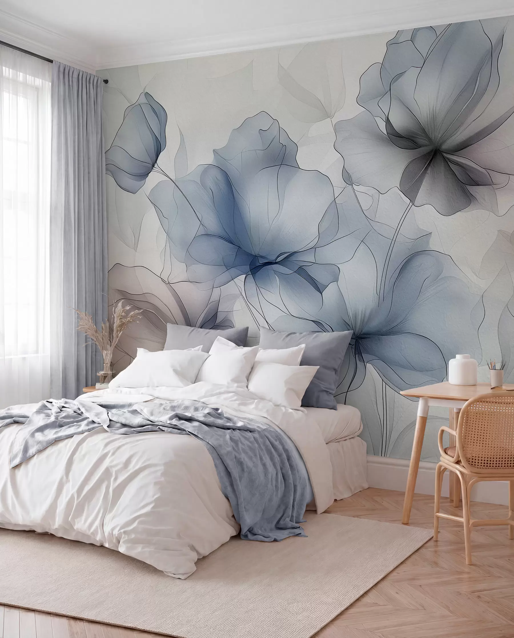 wall murals Smoky Blue Petals w01037