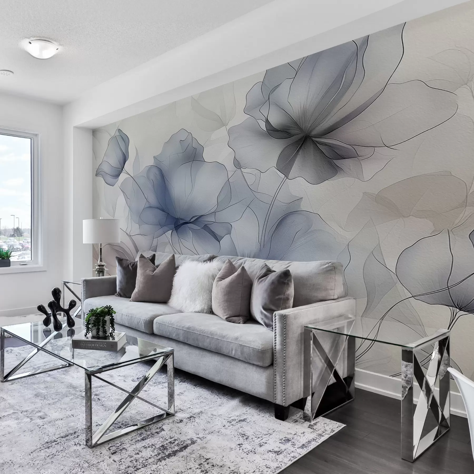 wall murals Abstract flowers on a concrete wall w01037