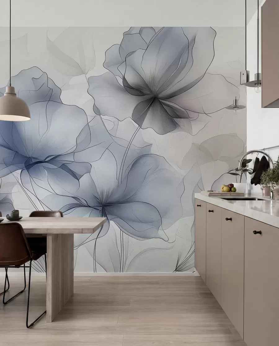 wall murals Abstract flowers on a concrete wall w01037