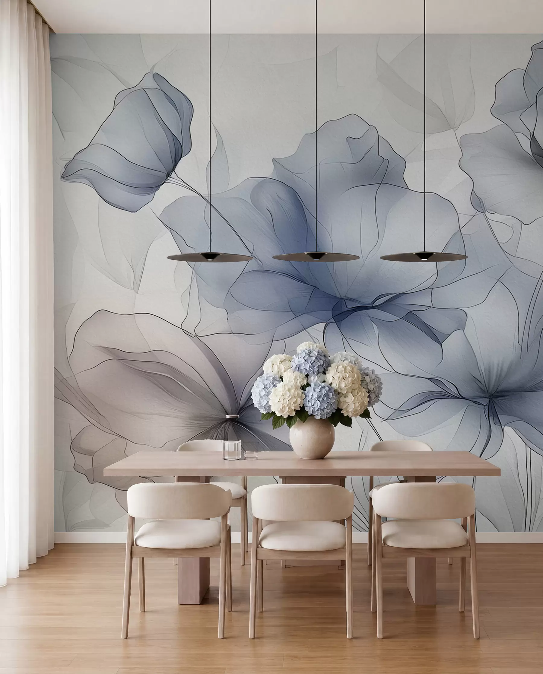 wall murals Smoky Blue Petals w01037