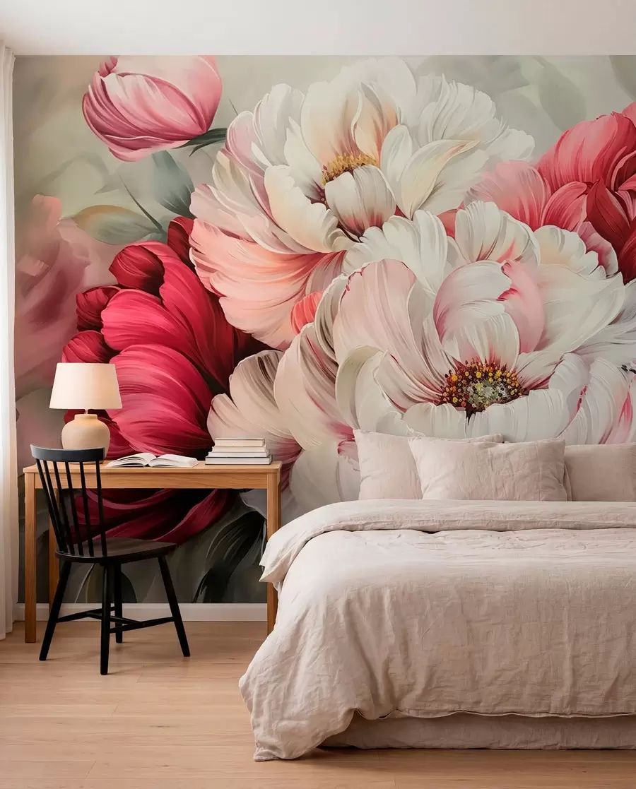 wall murals A large bouquet of peonies w01038