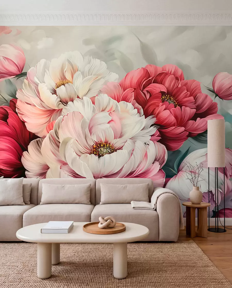 wall murals A large bouquet of peonies w01038