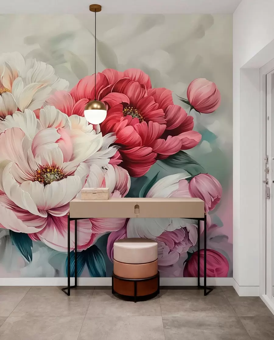 wall murals A large bouquet of peonies w01038