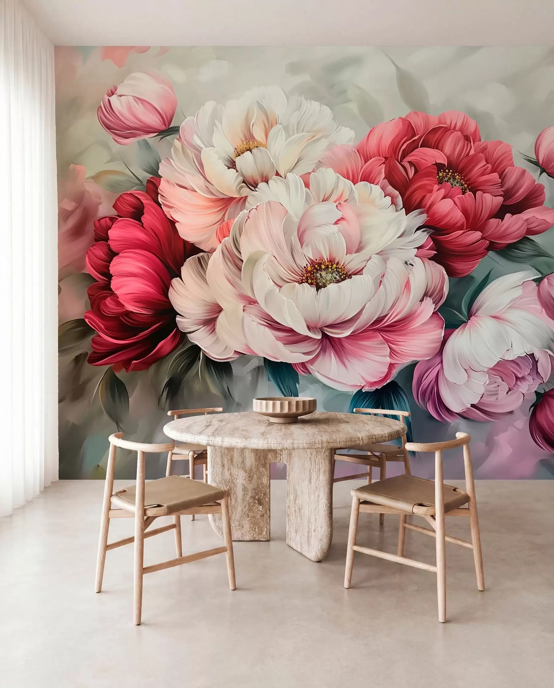 wall murals A large bouquet of peonies w01038