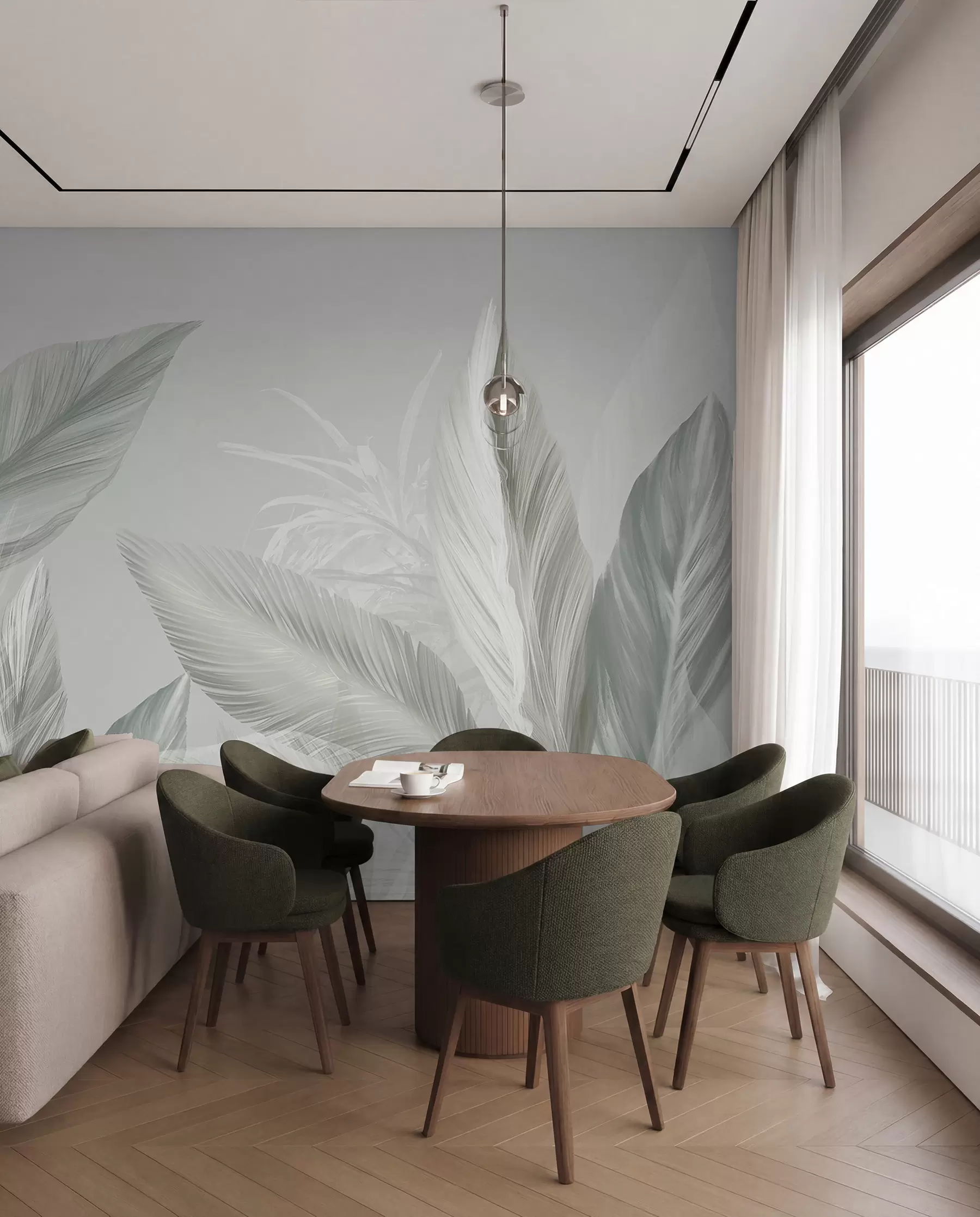 wall murals Foliage in Silver and Green w08241