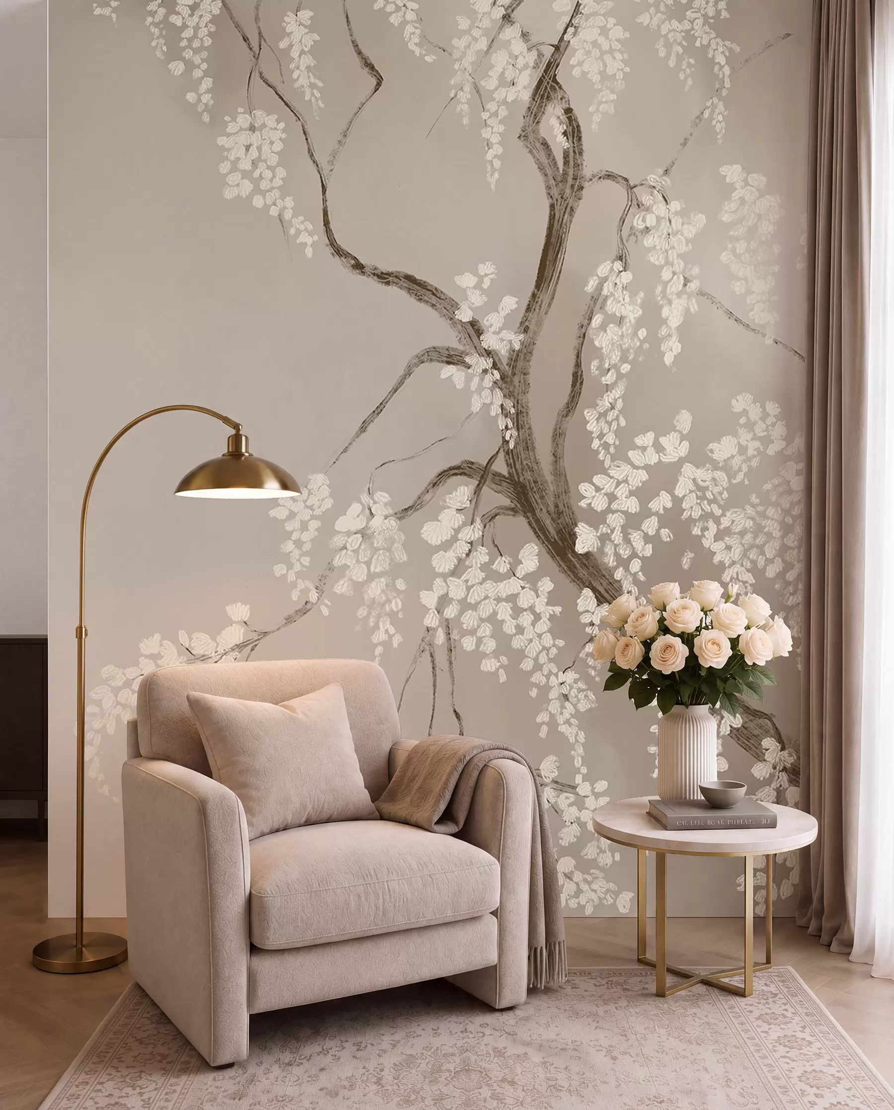 wall murals Quiet Bloom · Beige w08243