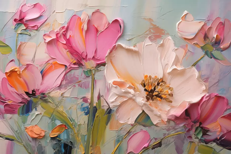 wall murals Bright pink flowers on a light blue gray background w01039