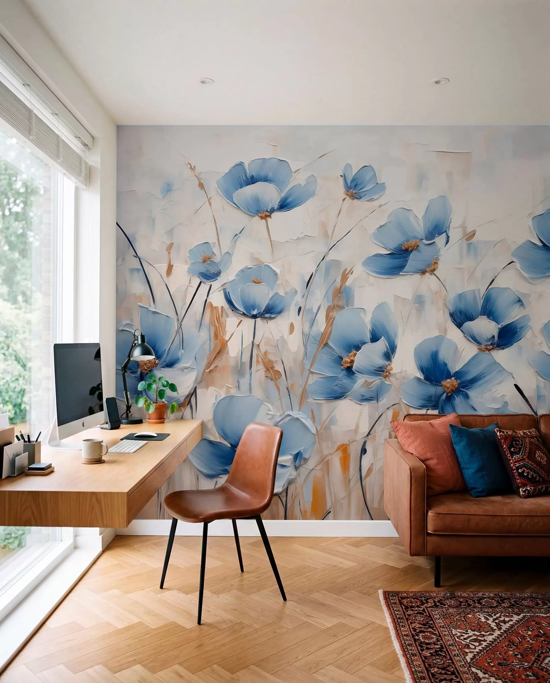 wall murals Blue Flowers in Bold Strokes w01045