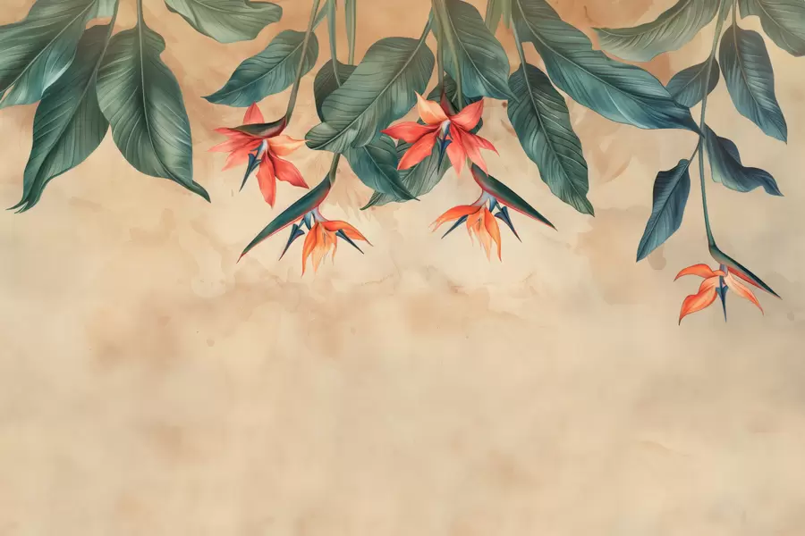 wall murals Tropical bloom on beige watercolor background w01485