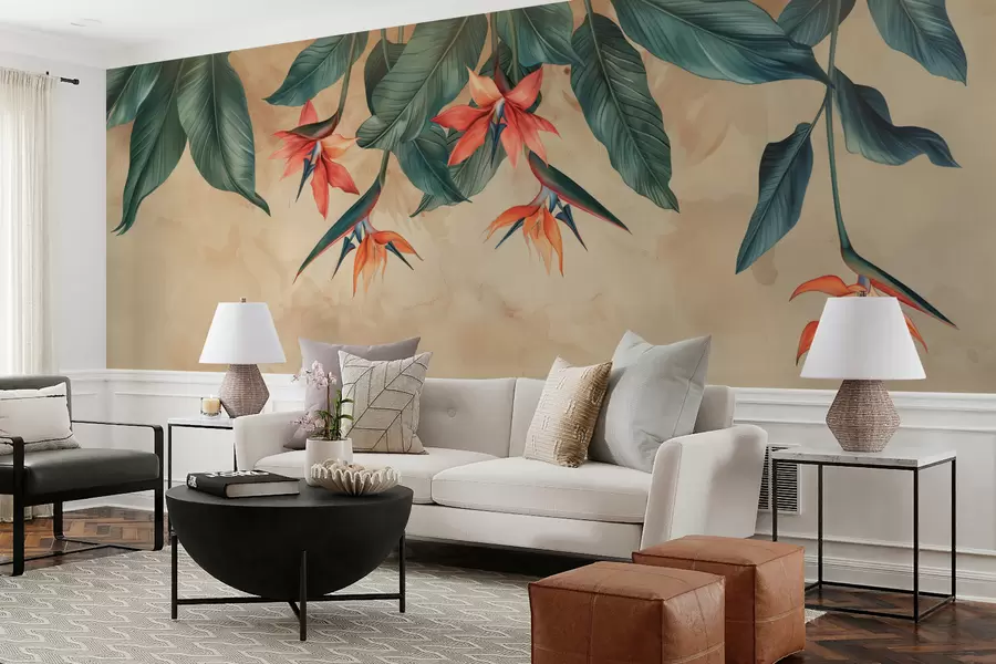 wall murals Tropical bloom on beige watercolor background w01485
