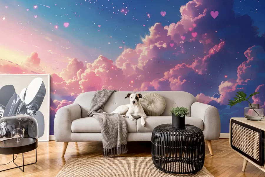 wall murals Magical sky with hearts w01487