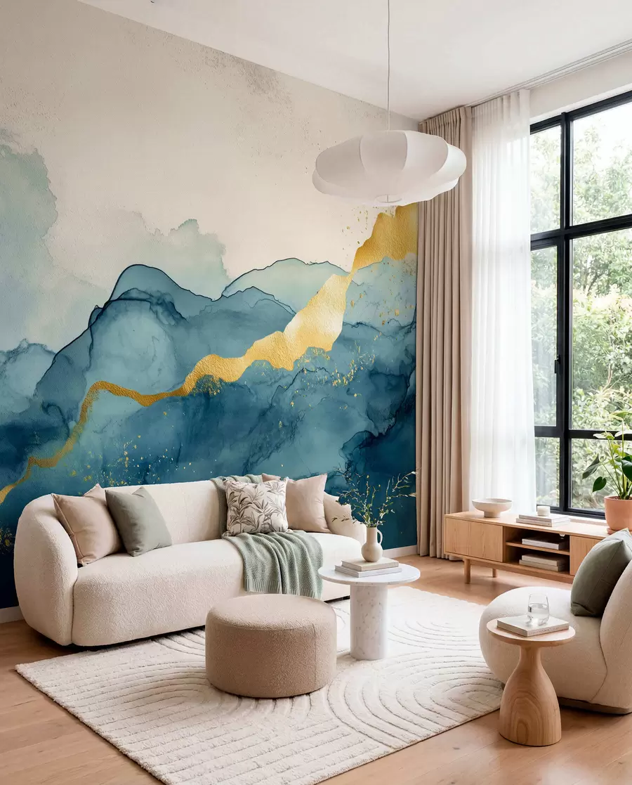 wall murals Vintage blue watercolor composition w01362