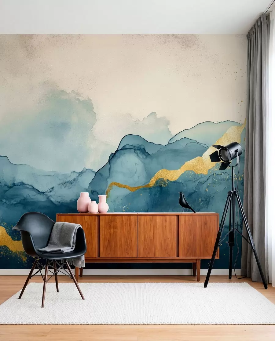 wall murals Vintage blue watercolor composition w01362
