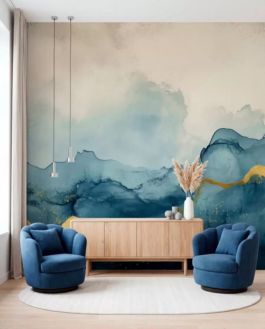 wall murals Vintage blue watercolor composition w01362