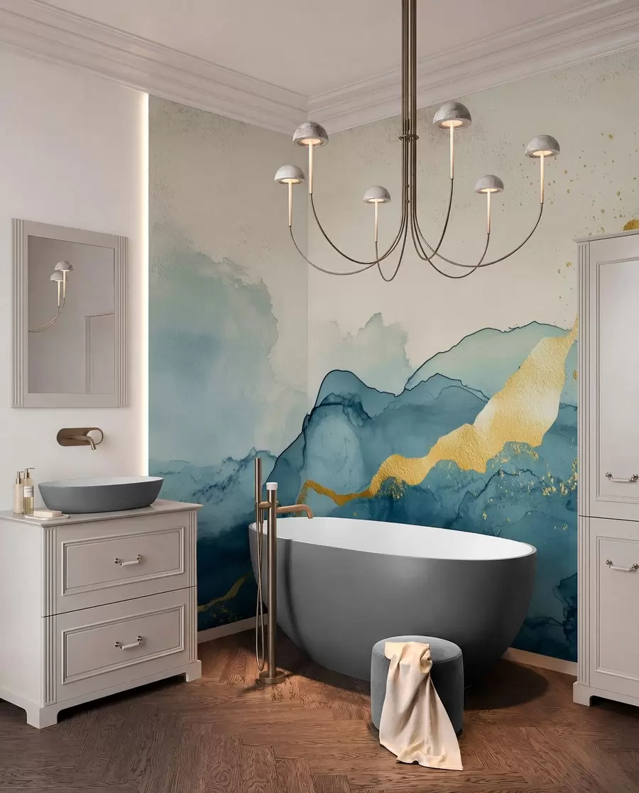 wall murals Vintage blue watercolor composition w01362
