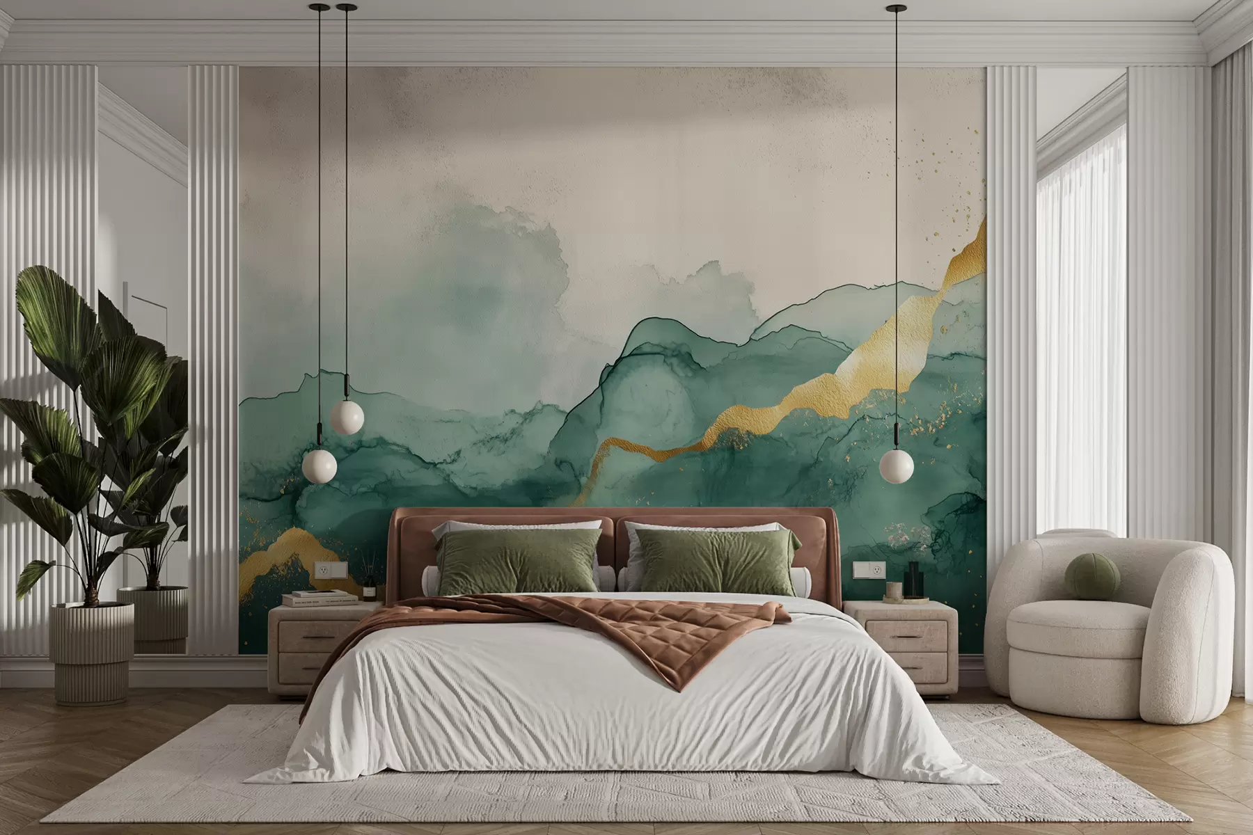 wall murals Vintage emerald watercolor composition w01362v1
