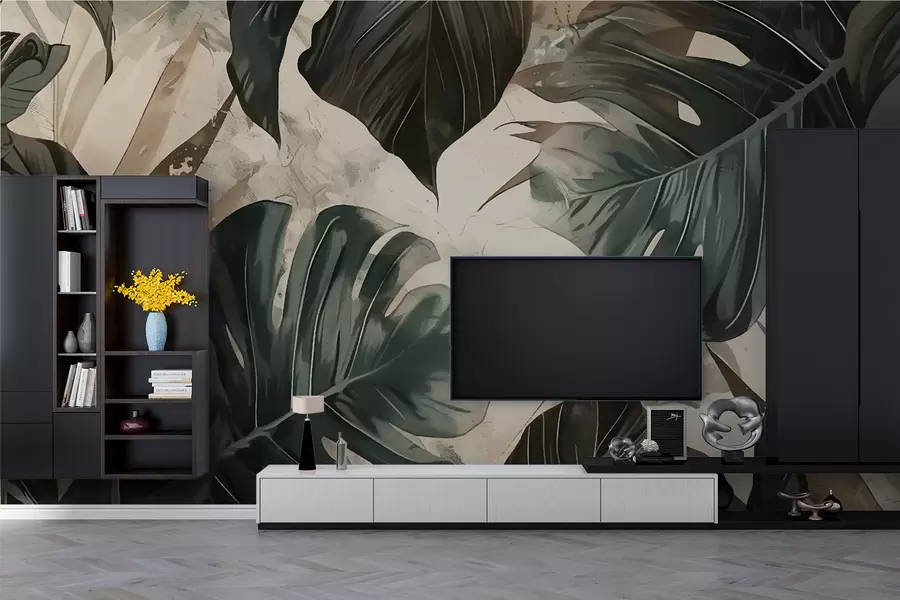 wall murals Tropical leaves in soft earth tones w00999