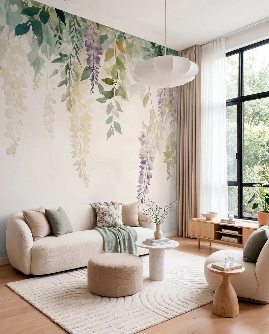 wall murals Wisteria flower ornament, floral, watercolor, natural colors w01545