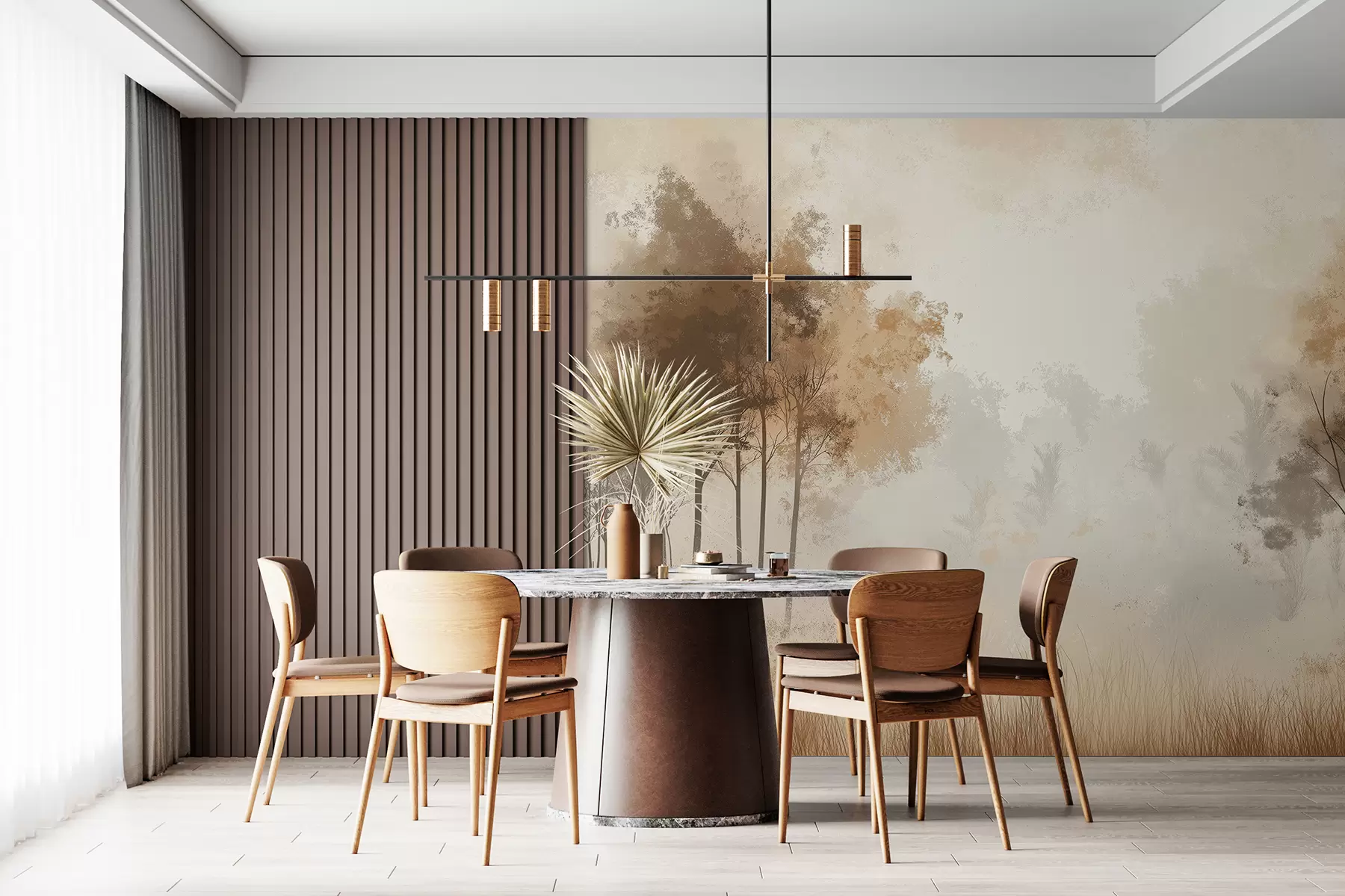 wall murals Nature landscapes, trees in the forest, grunge texture, beige colors w01564