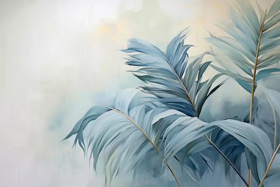 wall murals Blue palm leaves against fog w01618